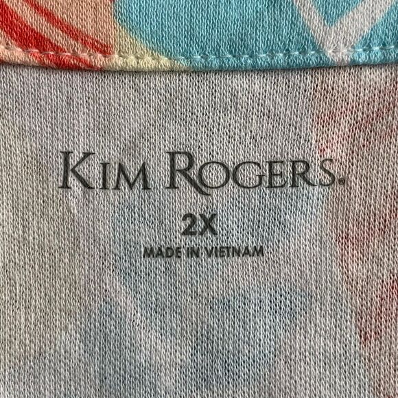 Kim Rogers Knit Top Plus Sz 2X Short Sleeve Tropical Leaf Pattern Scalloped Neck - Picture 9 of 10